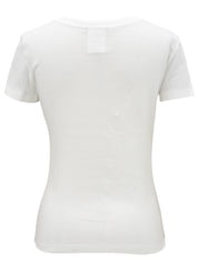 牛仔玫瑰图案拼接短袖T恤 白色/蓝色