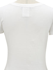 牛仔玫瑰图案拼接短袖T恤 白色/蓝色