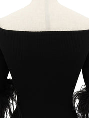 オフショルダーニットトップス ブラック