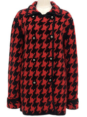 ハウンドトゥースパターンロゴボタンコート レッド/ブラック