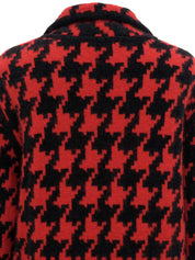 ハウンドトゥースパターンロゴボタンコート #M レッド/ブラック
