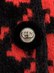 ハウンドトゥースパターンロゴボタンコート レッド/ブラック