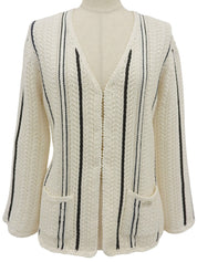 2006 Stripe Pattern Logo Plate Cardigan in White/Navy