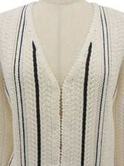 2006 Stripe Pattern Logo Plate Cardigan in White/Navy