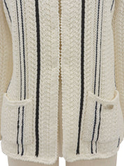 2006 Stripe Pattern Logo Plate Cardigan in White/Navy