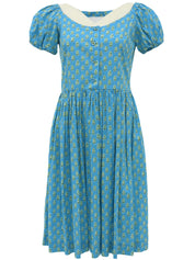 デザインパターンギャザー半袖ワンピース ライトブルー