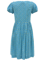 设计图案褶皱短袖连衣裙，浅蓝色