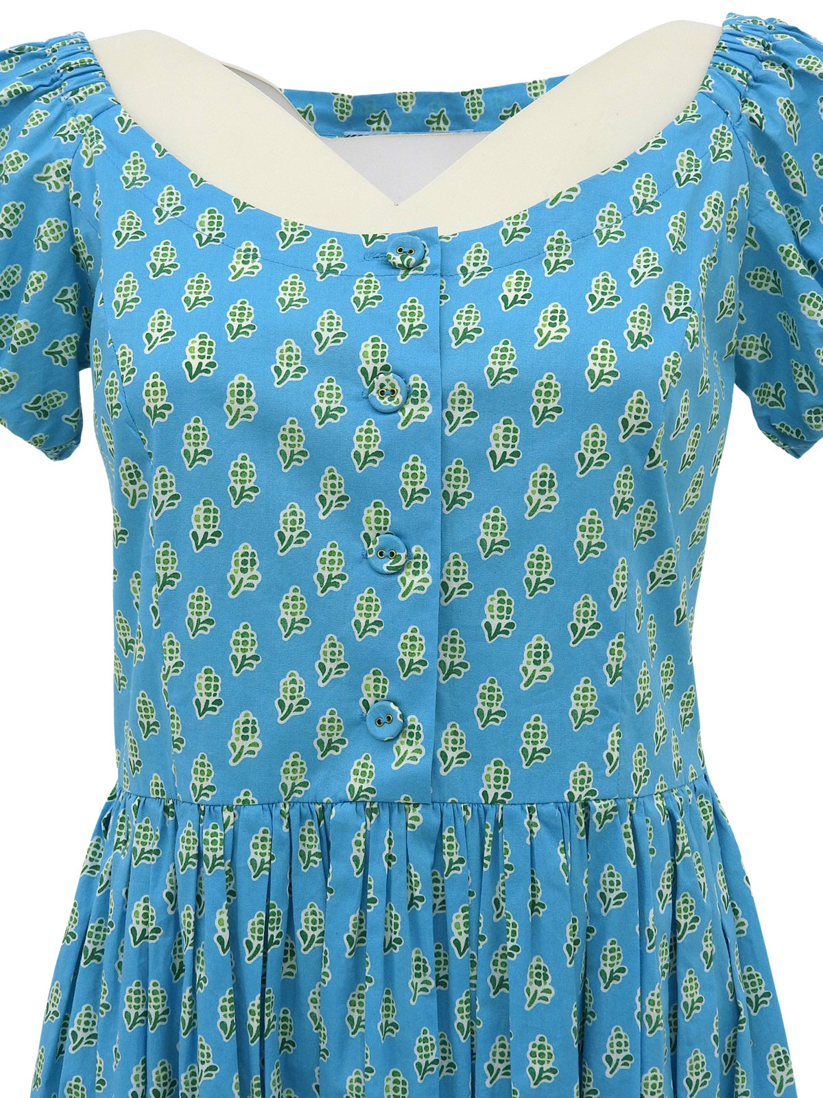 设计图案褶皱短袖连衣裙，浅蓝色