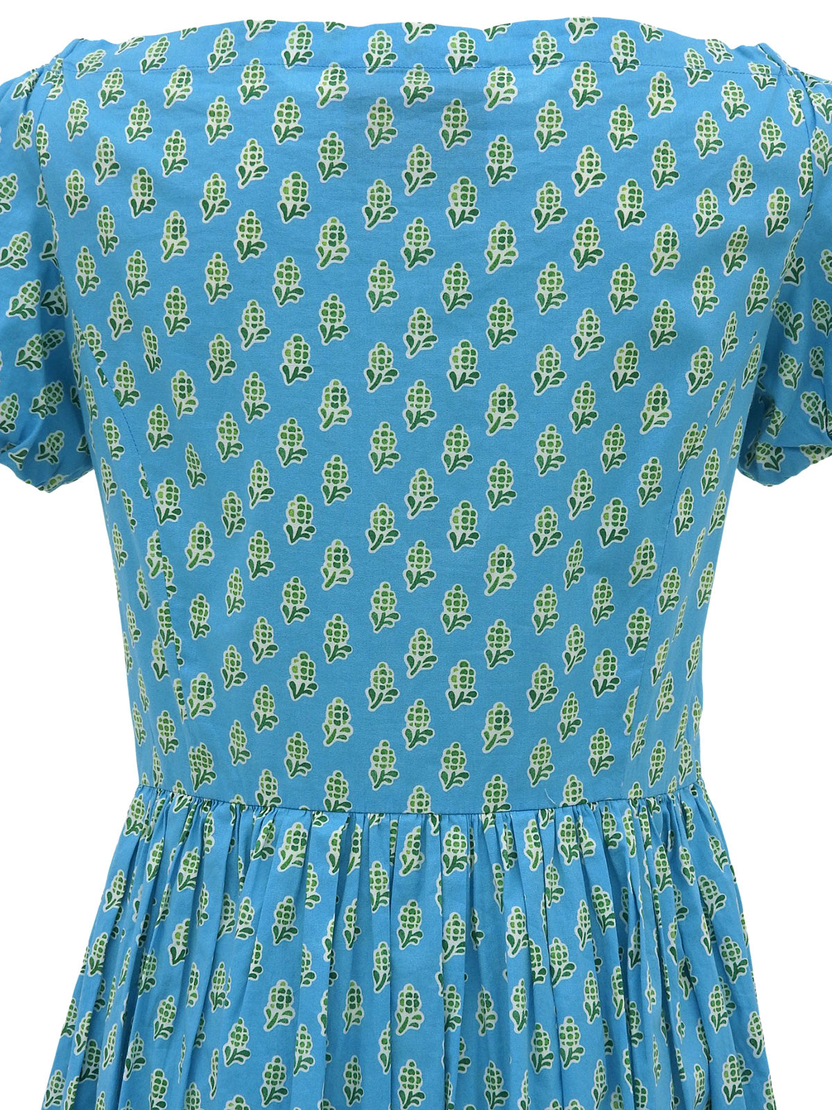 デザインパターンギャザー半袖ワンピース ライトブルー