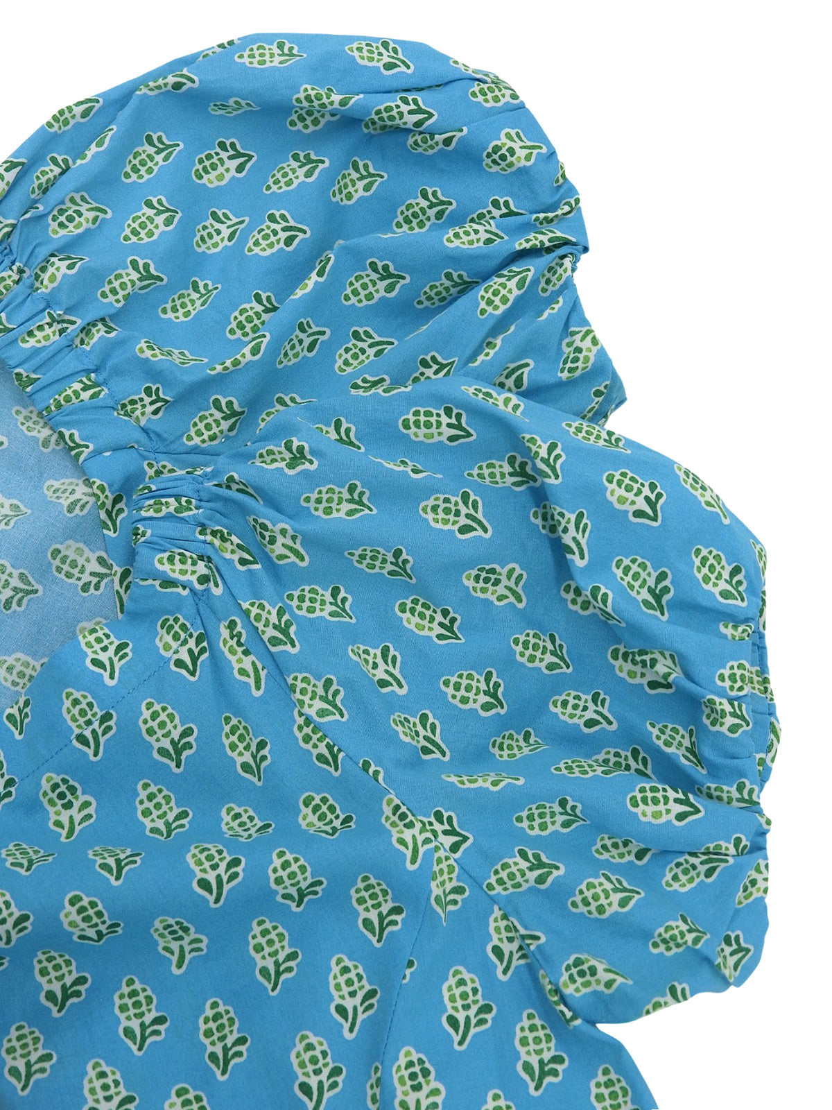 デザインパターンギャザー半袖ワンピース ライトブルー