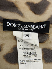 シルクレオパードパターンリボンタイブラウス ブラウン