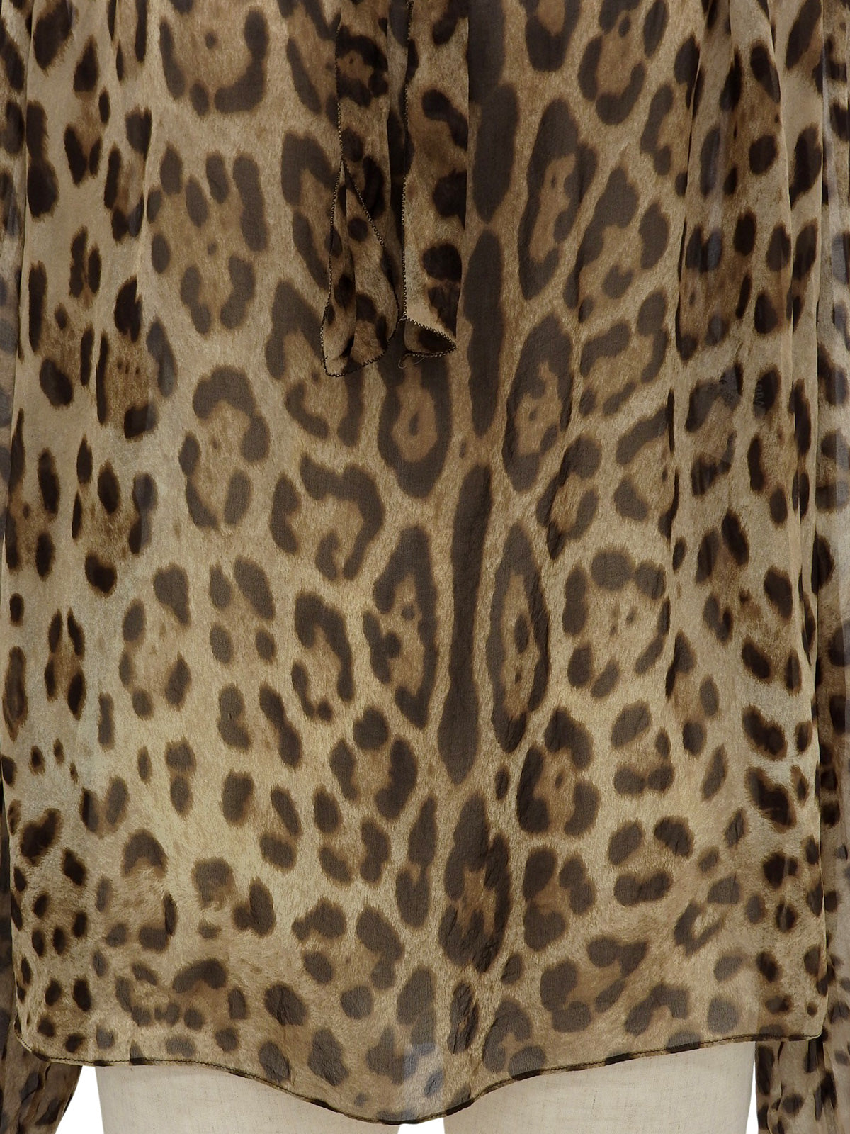 シルクレオパードパターンリボンタイブラウス ブラウン