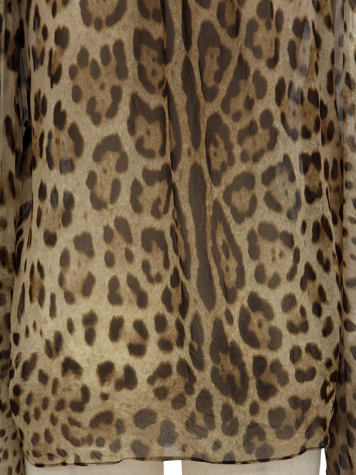 シルクレオパードパターンリボンタイブラウス ブラウン