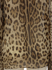 シルクレオパードパターンリボンタイブラウス ブラウン