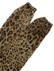 シルクレオパードパターンリボンタイブラウス ブラウン