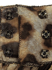 シルクレオパードパターンリボンタイブラウス ブラウン