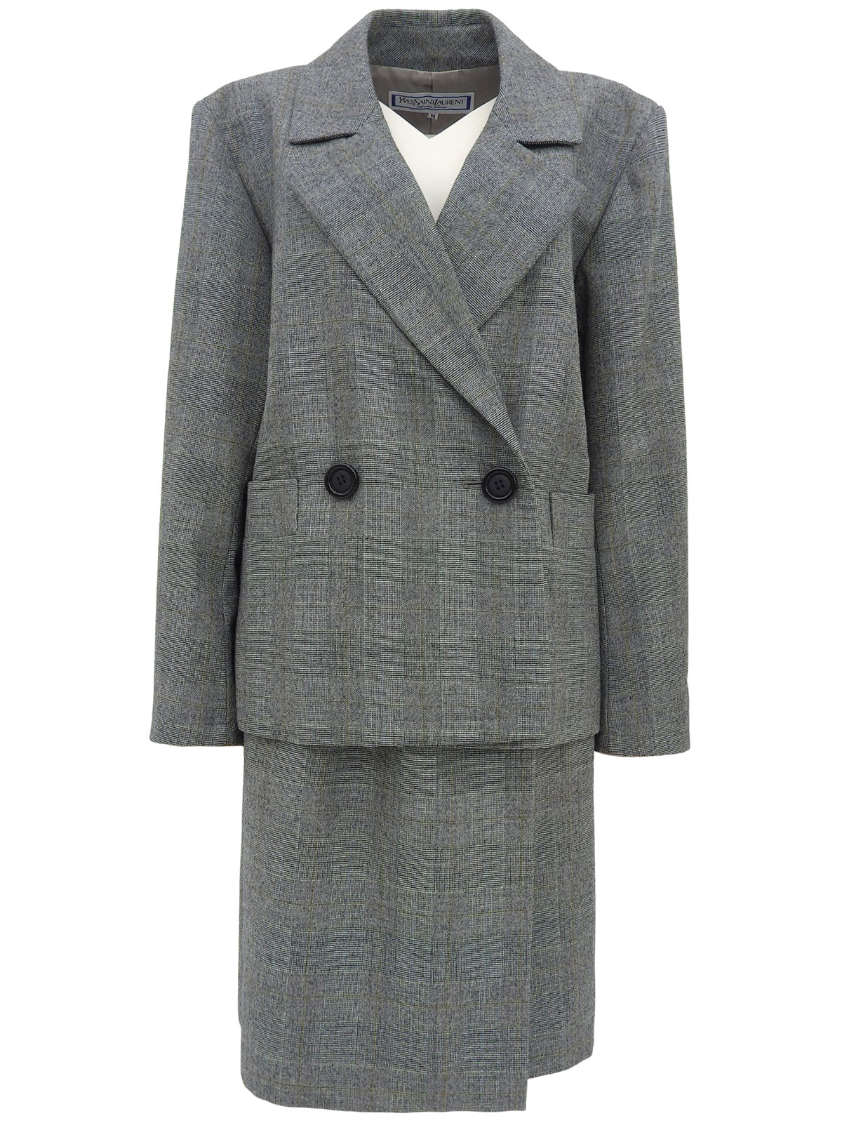 Houndstooth Pattern Double-Breasted Set in Gray