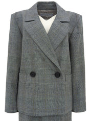 Houndstooth Pattern Double-Breasted Set in Gray