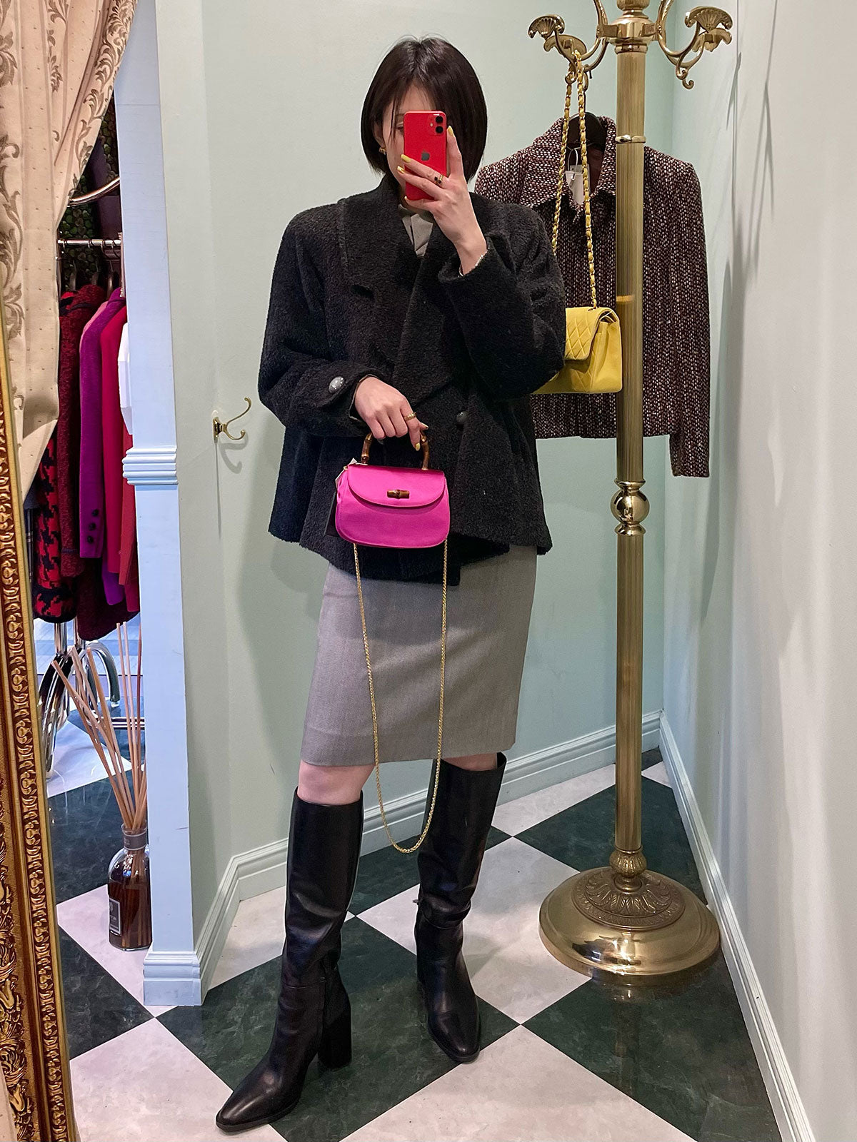 Wool big collar double-breasted coat in black