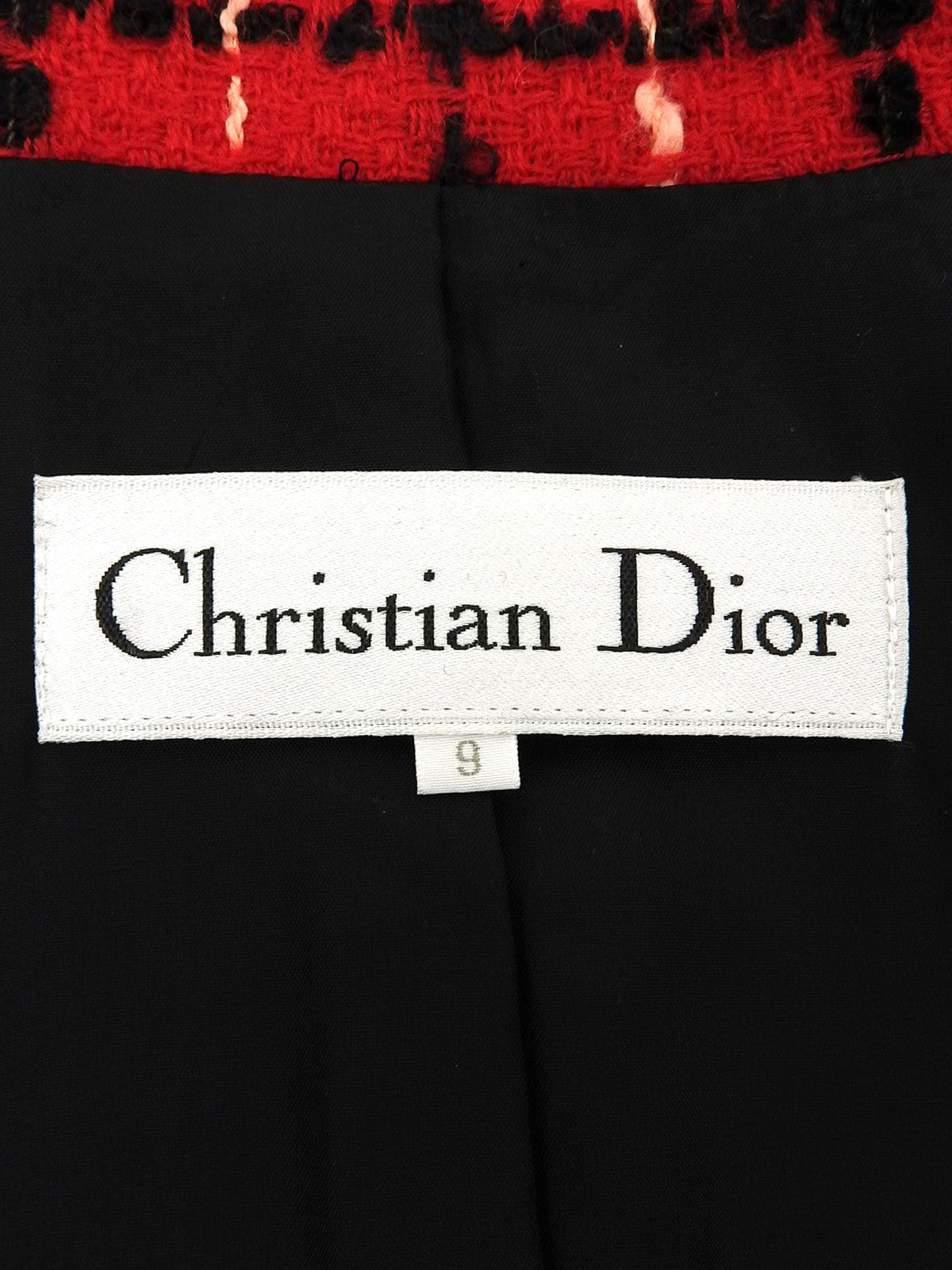 Tweed check pattern double-breasted jacket in red/black/salmon pink