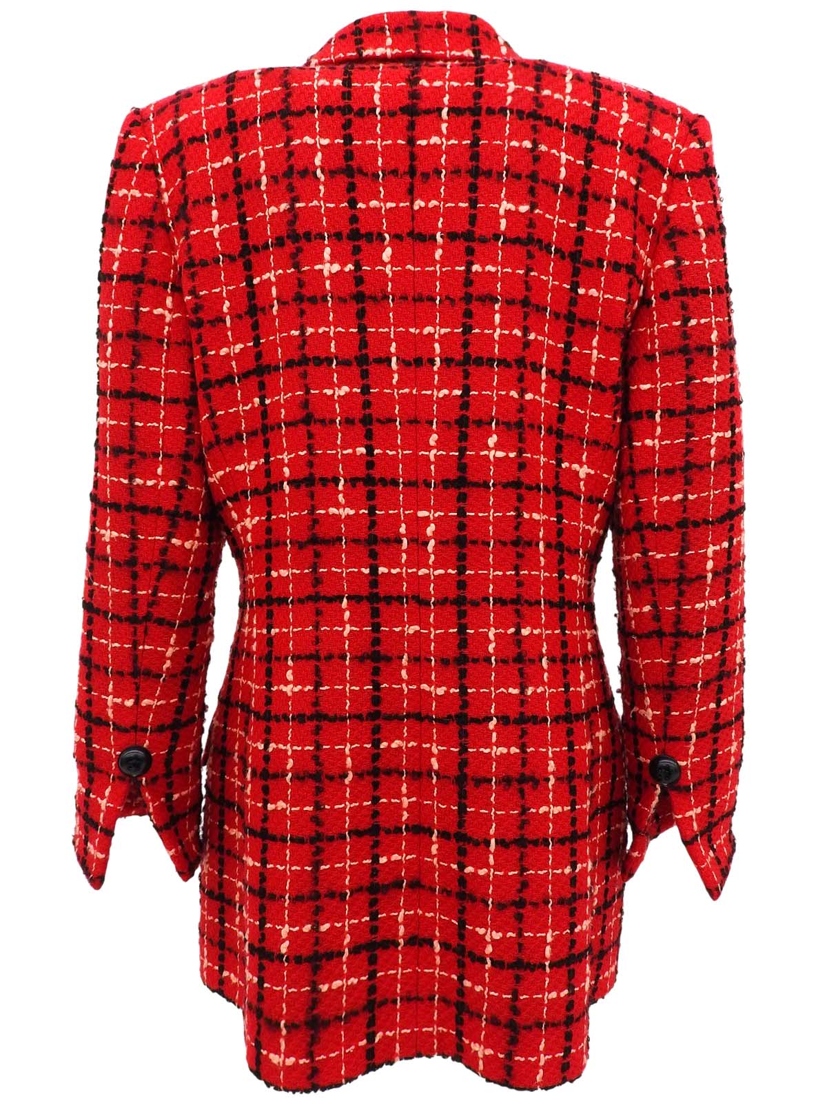 Tweed check pattern double-breasted jacket in red/black/salmon pink
