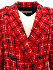 Tweed check pattern double-breasted jacket in red/black/salmon pink