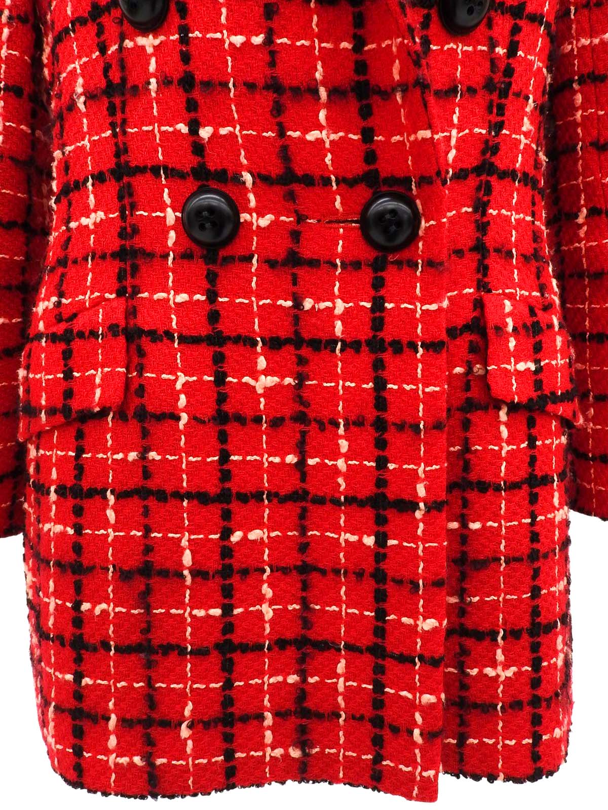 Tweed check pattern double-breasted jacket in red/black/salmon pink