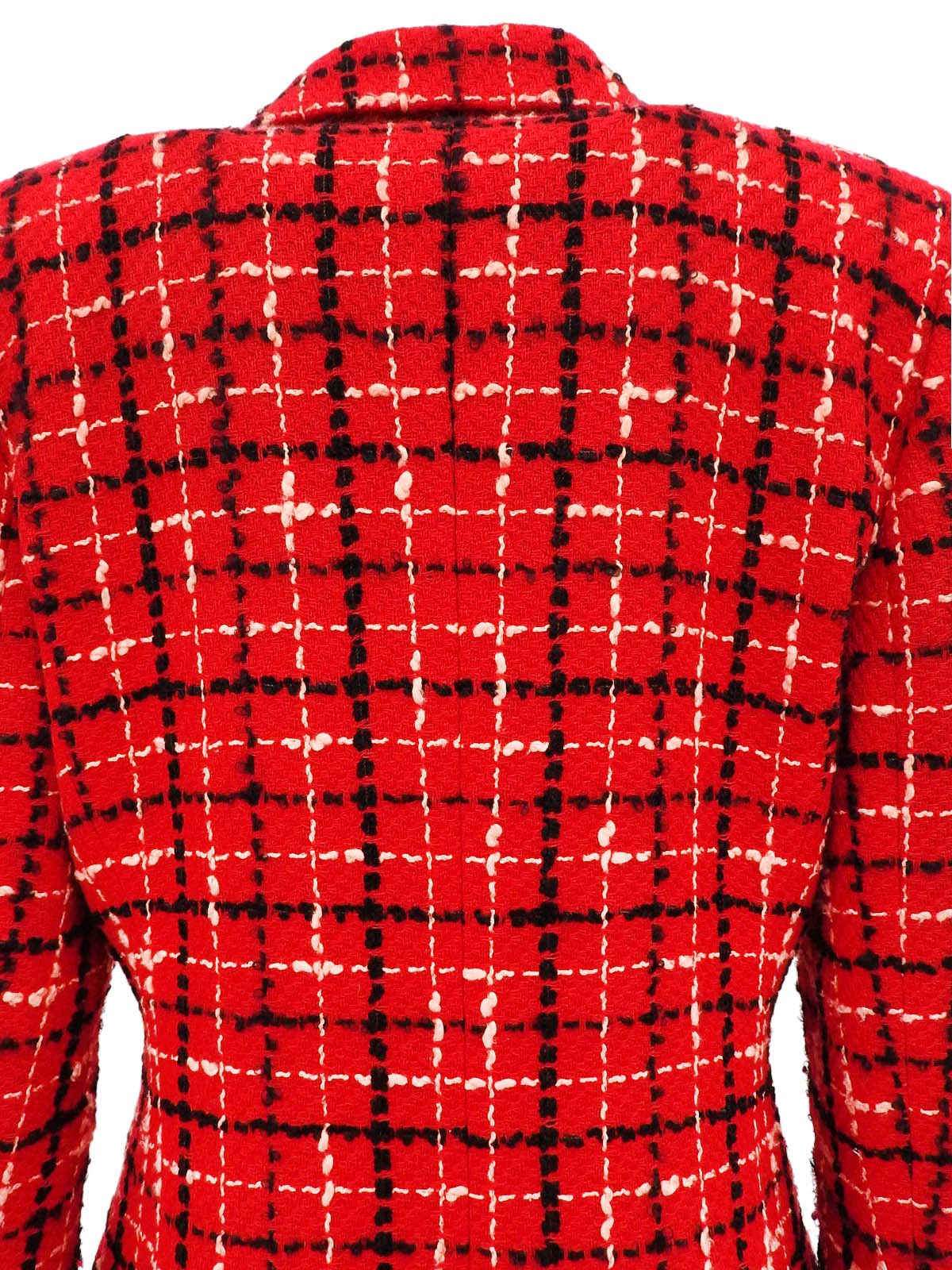 Tweed check pattern double-breasted jacket in red/black/salmon pink