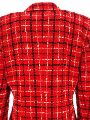 Tweed check pattern double-breasted jacket in red/black/salmon pink