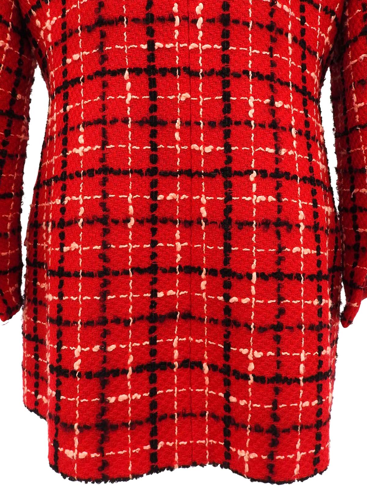 Tweed check pattern double-breasted jacket in red/black/salmon pink