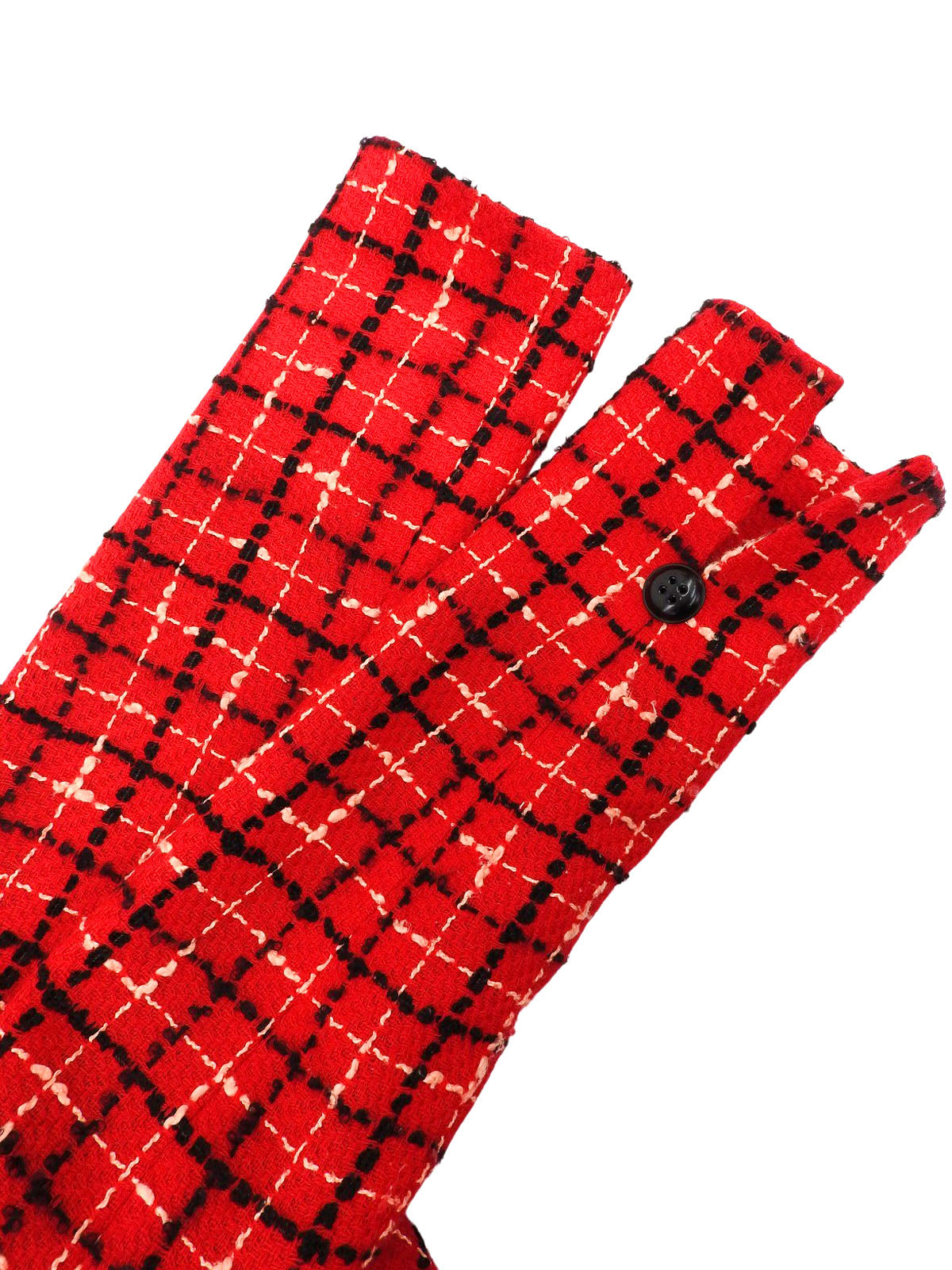 Tweed check pattern double-breasted jacket in red/black/salmon pink