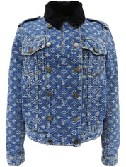 Denim Monogram Pattern Double-Breasted Jacket Blue/Black