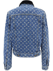 Denim Monogram Pattern Double-Breasted Jacket Blue/Black