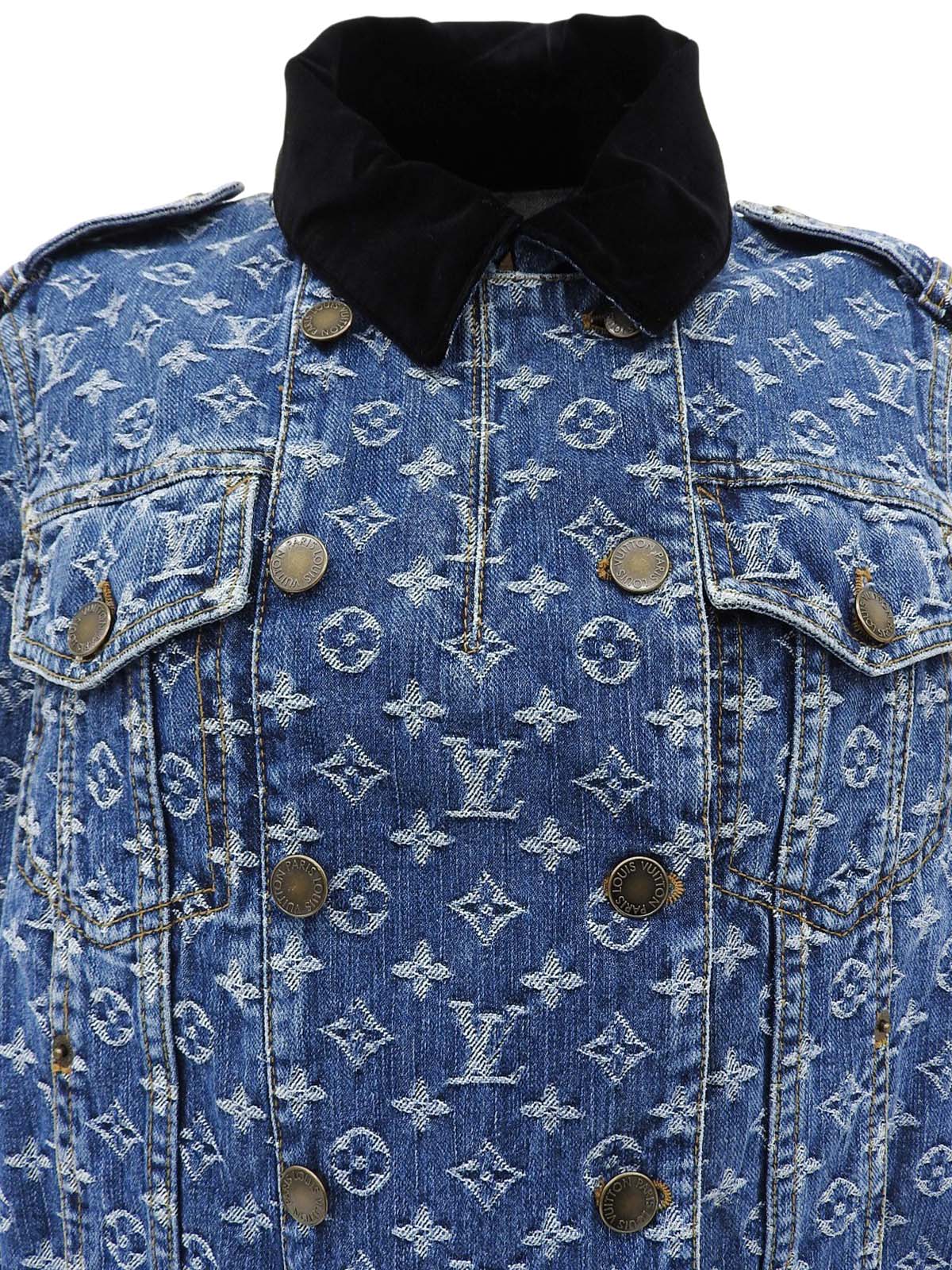 Denim Monogram Pattern Double-Breasted Jacket Blue/Black