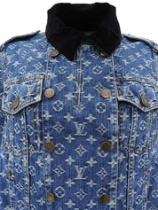 Denim Monogram Pattern Double-Breasted Jacket Blue/Black