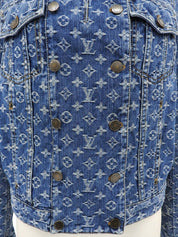 Denim Monogram Pattern Double-Breasted Jacket Blue/Black