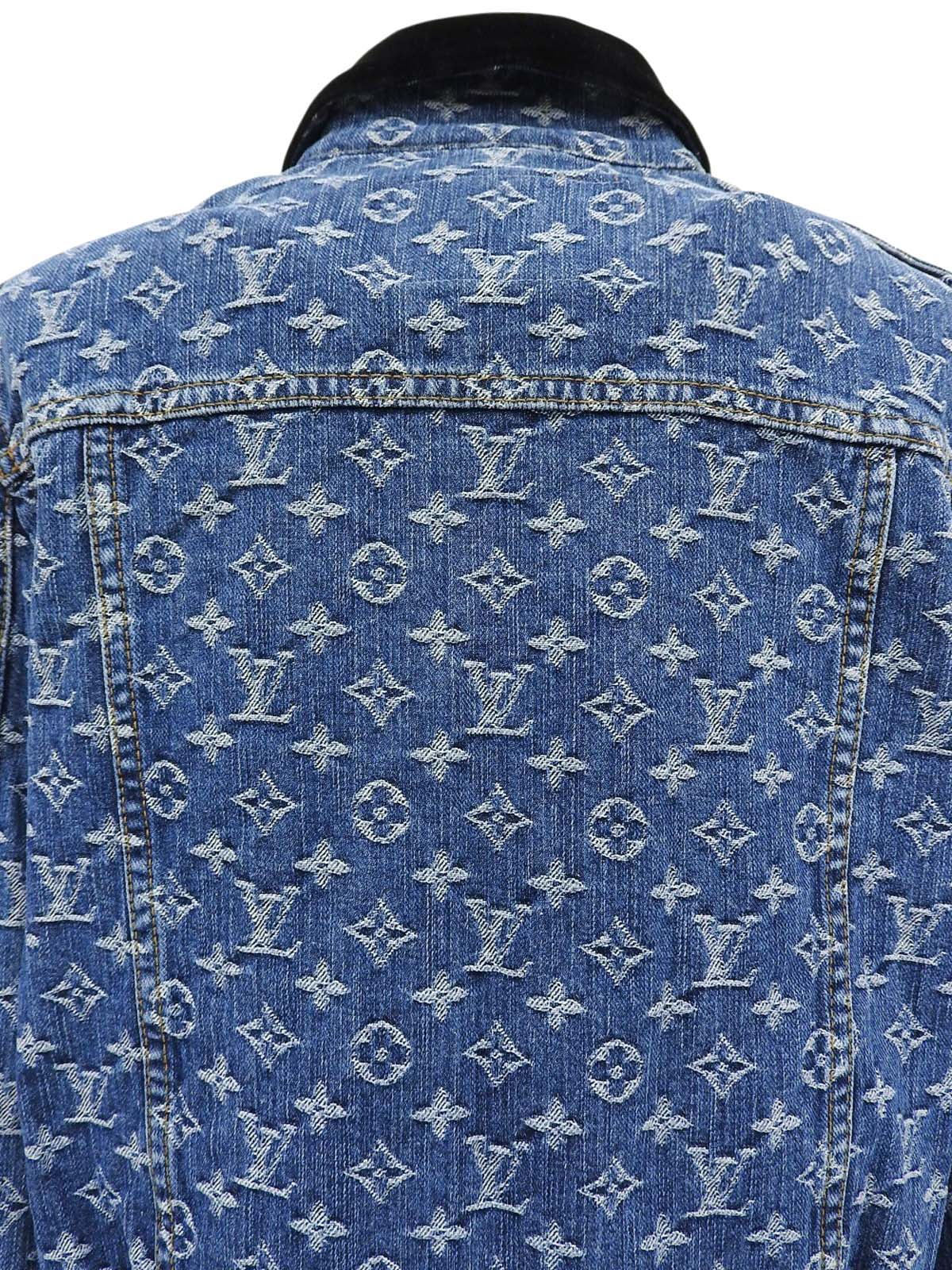 Denim Monogram Pattern Double-Breasted Jacket Blue/Black