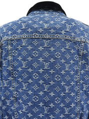 Denim Monogram Pattern Double-Breasted Jacket Blue/Black