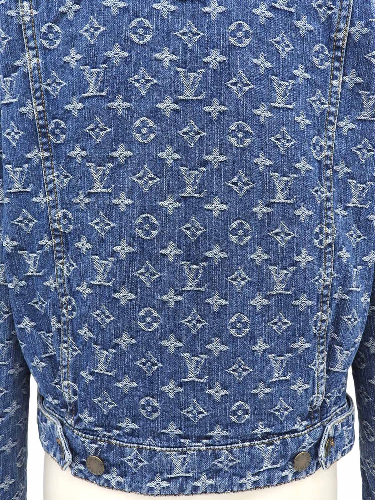 Denim Monogram Pattern Double-Breasted Jacket Blue/Black