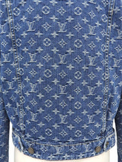 Denim Monogram Pattern Double-Breasted Jacket Blue/Black