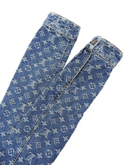 Denim Monogram Pattern Double-Breasted Jacket Blue/Black