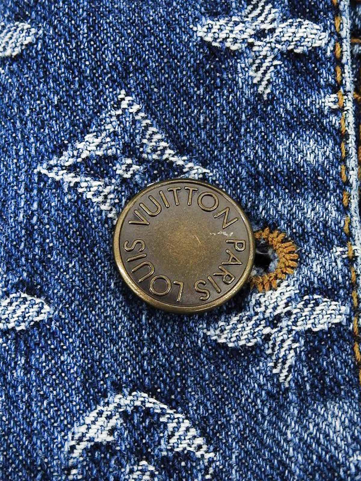 Denim Monogram Pattern Double-Breasted Jacket Blue/Black