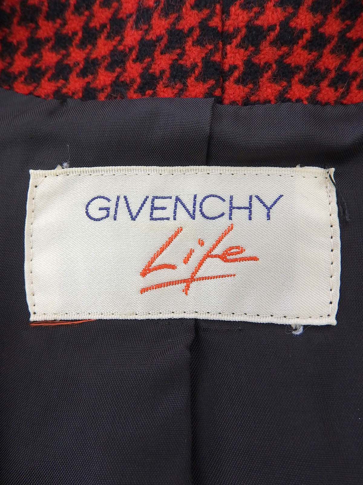 ハウンドトゥースパターンノーカラージャケット レッド/ブラック