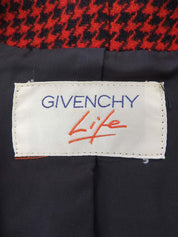 ハウンドトゥースパターンノーカラージャケット レッド/ブラック