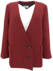 ハウンドトゥースパターンノーカラージャケット レッド/ブラック