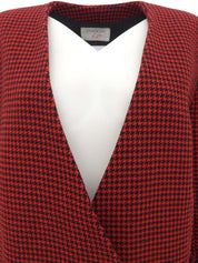 ハウンドトゥースパターンノーカラージャケット レッド/ブラック