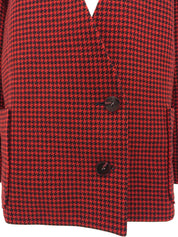 ハウンドトゥースパターンノーカラージャケット レッド/ブラック