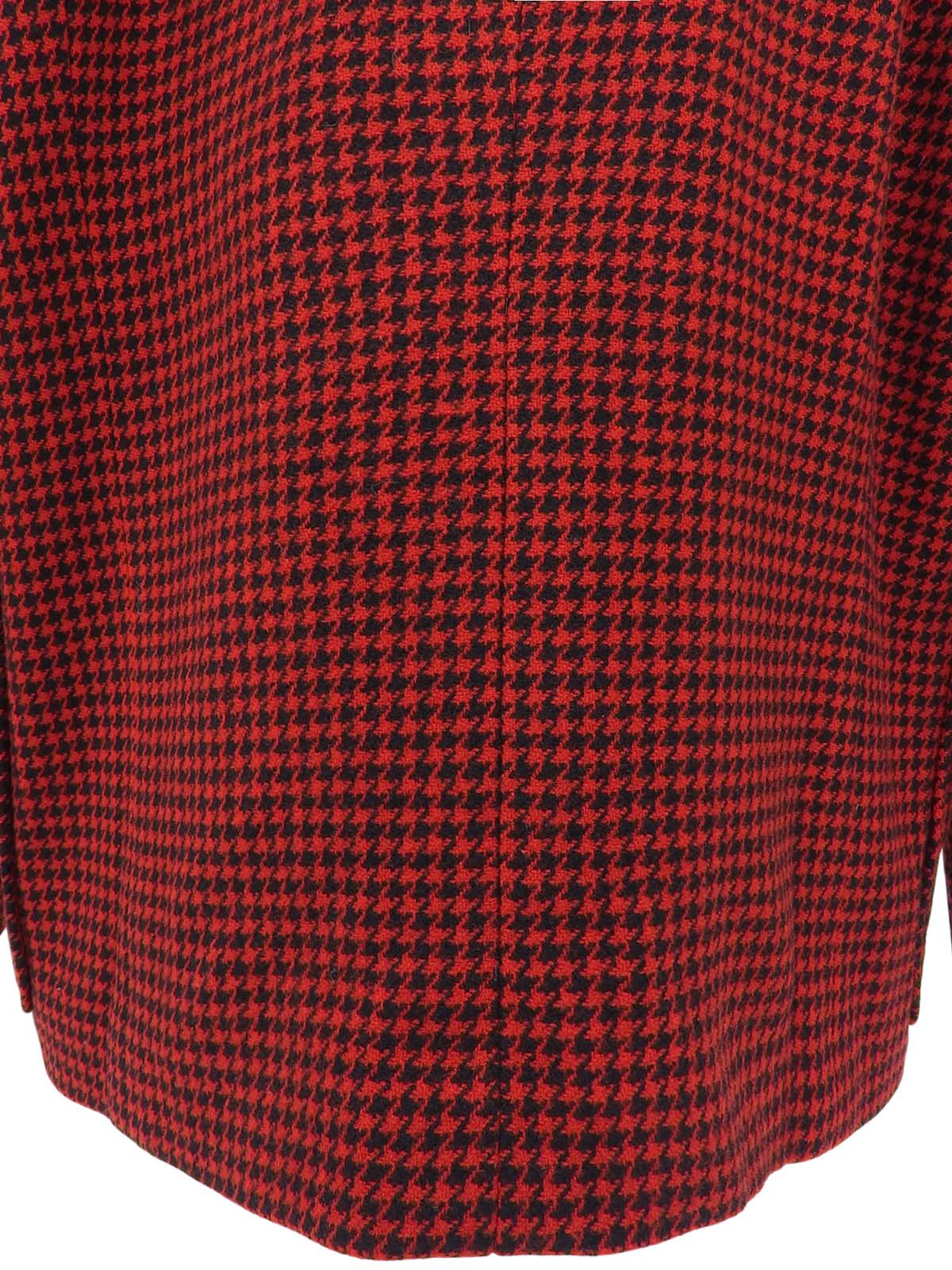 ハウンドトゥースパターンノーカラージャケット レッド/ブラック
