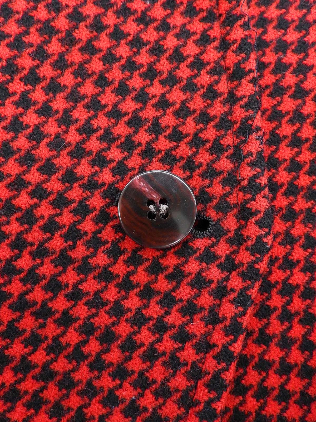 ハウンドトゥースパターンノーカラージャケット レッド/ブラック