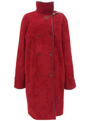 ムートンスタンドカラーコート レッド